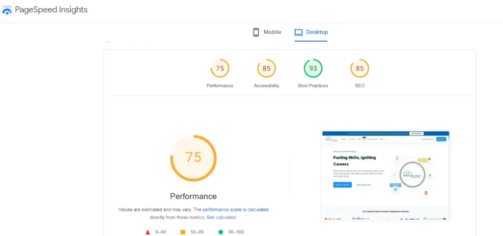 page speed insights